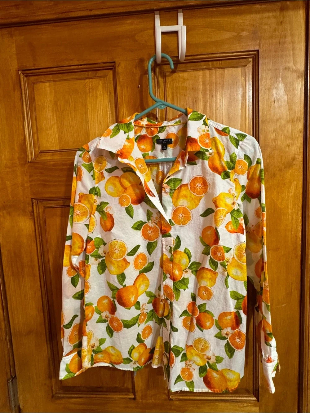 Talbots Citrus-Print Button-Down Shirt in Orange, Yellow & Green